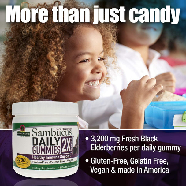 Nature'S Answer Sambucus Daily Gummies | 2X More Elderberry 3200 mg Concentration | Alcohol- Gluten- Gelatin- Vegan Non-GMO & No Preservatives | (45 Count (Pack of 1)