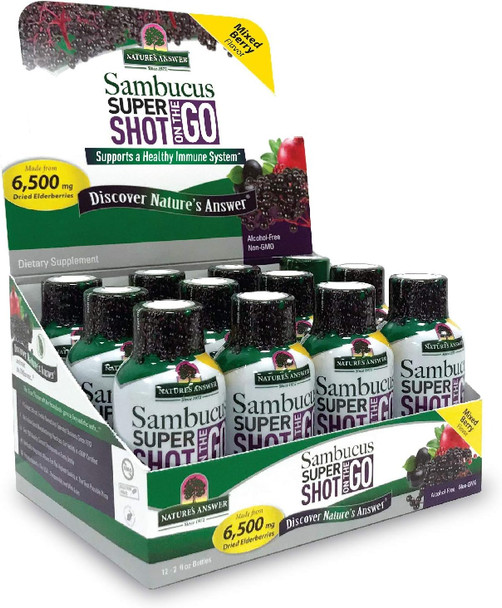 Nature'S Answer Sambucus Immune Travel Shot (12 Pack) Elderberry Shot on The Go. 2oz. Alcohol Non-GMO Sambucus Black Elderberry Airplane/Travel Shot
