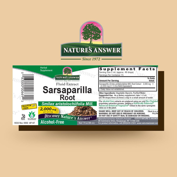 Nature'S Answer Sarsaparilla Root Organic 1 Ounce Extract - Supports Liver Function Detoxification Cleanse Support - Parasite Cleanse - Alcohol Gluten Kosher Made in USA