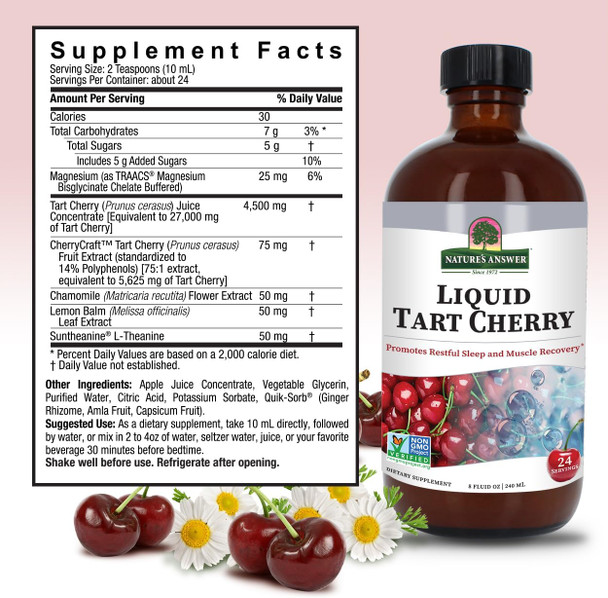 Nature'S Answer Tart Cherry 8 Ounce Liquid | Promotes Recovery & Sleep | Rich in Anthocyanins | Non GMO | Gluten | Vegan