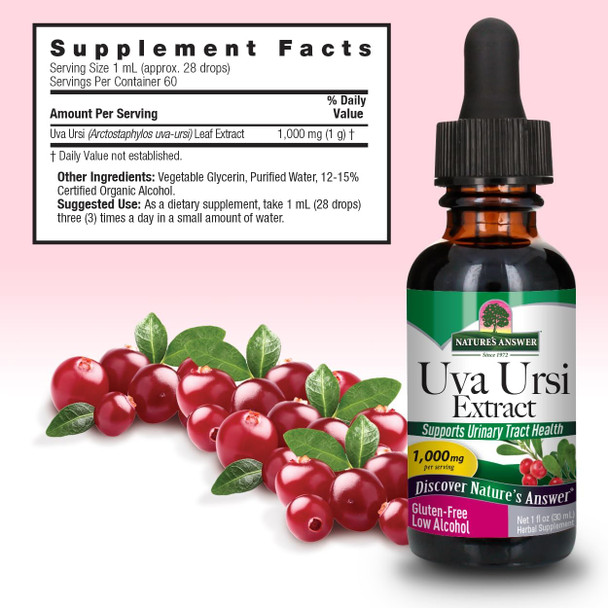 Nature'S Answer Uva Ursi Leaf Liquid Drops with Organic Alcohol 1000mg 1-Fluid Ounce | Urinary Tract Support | Supports Nephrotic System Function | Vegan Non-GMO | Single Count