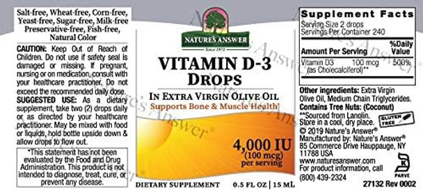 Nature'S Answer Vitamin D-3 Drops 4000 IU 0.5 Fluid Ounce | Natural Immune Booster | Promotes Muscle and Bone Function | Supports Cardiovascular Health