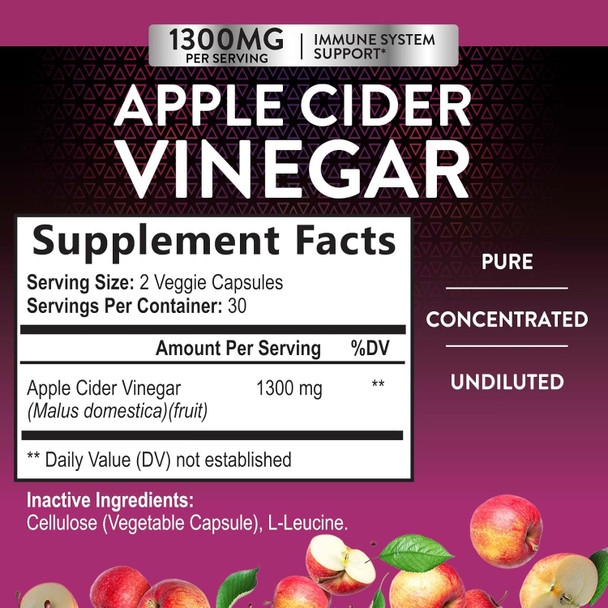 Nature'S Nutrition Apple Cider Vinegar Capsules for Detox & Cleanse - 1877mg per Serving - ACV Pills with Digestion Gut Health & Natural Weight Support - Extra Strength - Non-GMO Supplement - 60 Vegetarian Capsules