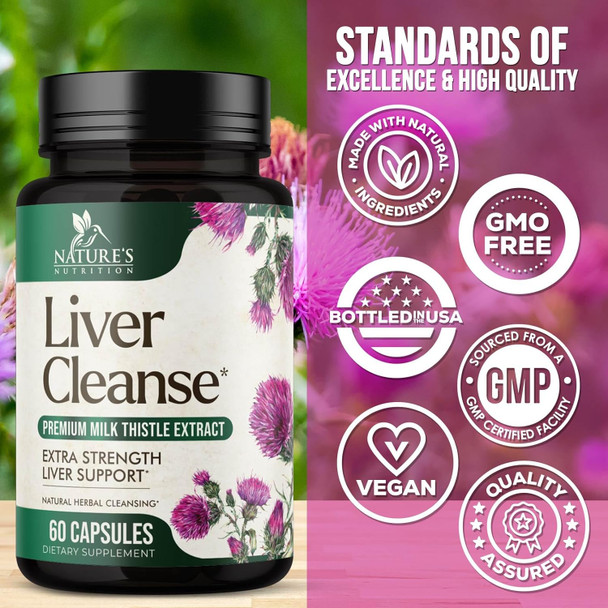 Nature'S Nutrition Liver Cleanse Detox & Repair Formula - Herbal Liver Support Supplement with Milk Thistle with Silymarin Artichoke Extract Dandelion Beet Chicory Root & Turmeric for Liver Health - 60 Capsules