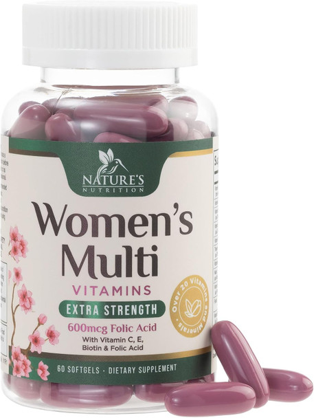 Nature'S Nutrition Multivitamin for Women with Iron - Daily Vitamins for Women's Immune Support and Overall Health - Womens Complete Daily Multivitamin with Vitamin A B C D E Calcium and Magnesium - 60 Softgels