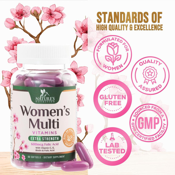 Nature'S Nutrition Multivitamin for Women with Iron - Daily Vitamins for Women's Immune Support and Overall Health - Womens Complete Daily Multivitamin with Vitamin A B C D E Calcium and Magnesium - 60 Softgels