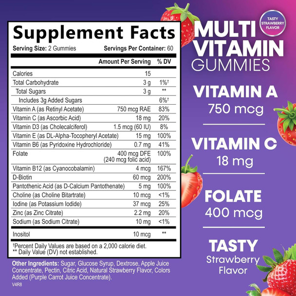 Nature'S Nutrition Multivitamin Gummies for Adults with 13 Vitamins and Minerals Daily Gummy Vitamin for Women & Men Immune Health Support Supplement with Vitamins A C D E B-6 B-12 Zinc Berry - 120 Gummies