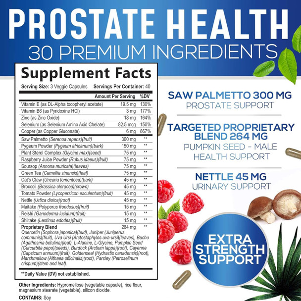 Nature'S Nutrition Prostate Supplements for Men - Support Supplement Complex with Saw Palmetto Beta Sitosterol Stinging Nettle Pumpkin Seed Lycopene Vitamin B6 E - Supports Prostate & Urinary Health - 120 Capsules