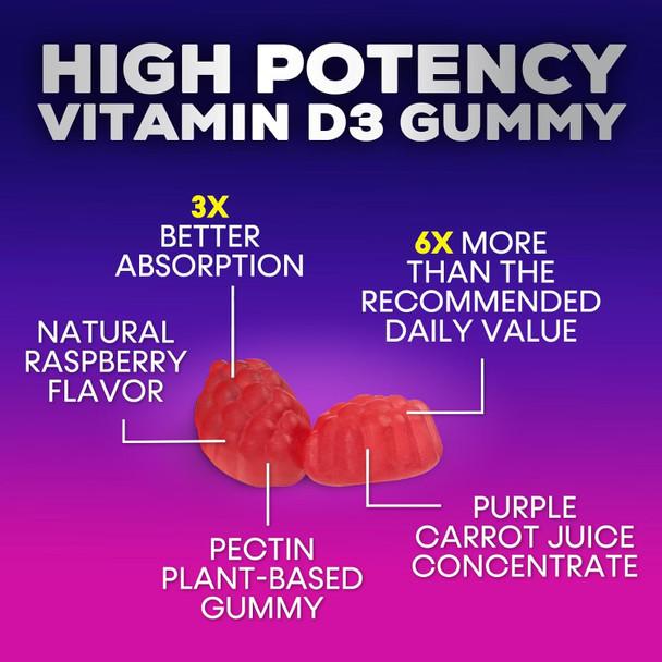 Nature'S Nutrition Vitamin D3 Gummy Vitamins Extra Strength 5000 IU (125 mcg) High Potency Vita D Gummies Dietary Supplement - Bone Teeth Muscle & Immune Support Nature's Vitamin D Supplement Non-GMO - 120 Gummies