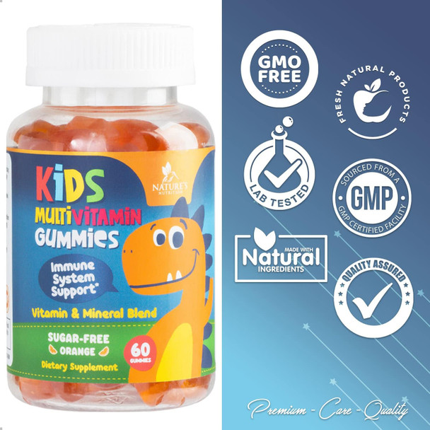 Nature'S Nutrition Vitamins for Kids Multivitamin Gummy Childrens Vitamins Sugar- Overall Health & Immune Support Vitamin C B6 B12 D3 & Zinc Chewable Kids Multi Supplement Orange Flavor Non-GMO - 60 Gummies