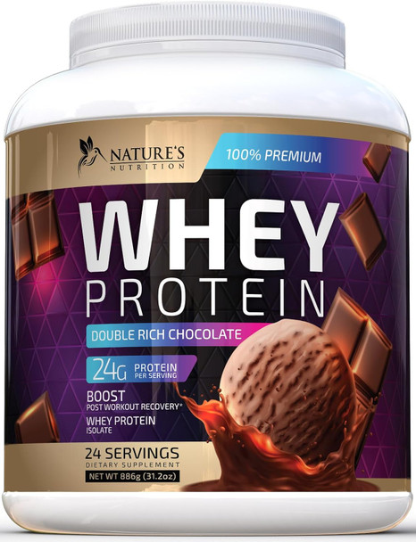 Nature'S Nutrition Whey Protein Powder 24g - Chocolate Ice Cream Whey Isolate Protein for Muscle Growth Support - Premium Whey Powder for Fast Absorbing and Easy Digesting for Men and Women Gluten - 24 Servings