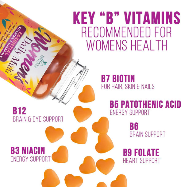 Nature'S Nutrition Women's Complete Daily Multivitamin Gummies - Vitamin A C D E B6 B12 Biotin & Calcium - Immune Health & Energy Support - Peach Flavored Gummy Vitamins for Women Non-GMO & Delicious - 60 Count