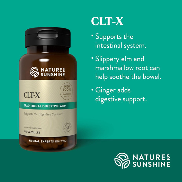 Nature'S Sunshine CLT-X 100 Capsules Natural Help for Intestinal Issues Through Powerful Herbs Including Slippery Elm Bark and Marshmallow Root