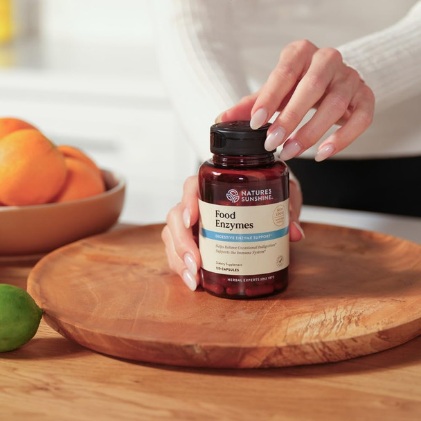 Nature'S Sunshine Food Enzymes - Powerful Proprietary Blend for Digestive Health to Break Down Fats Carbs Protein - 60 Servings (120 Capsules) Made in The USA