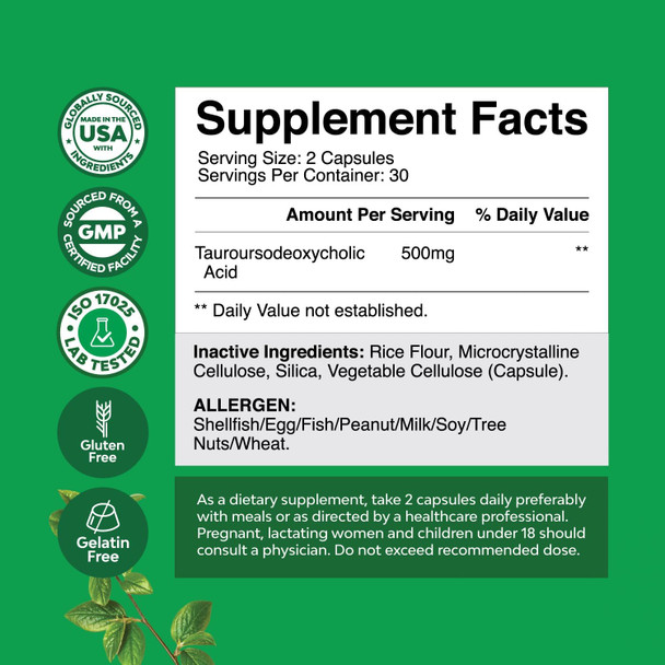 Natures Craft Advanced Bile Salt TUDCA Supplement - Extra Strength TUDCA 500mg per Serving Bile Salts for Gallbladder Kidney and Liver Support - High Purity Tauro Ursodeoxycholic Acid Liver and Gallbladder Cleanse
