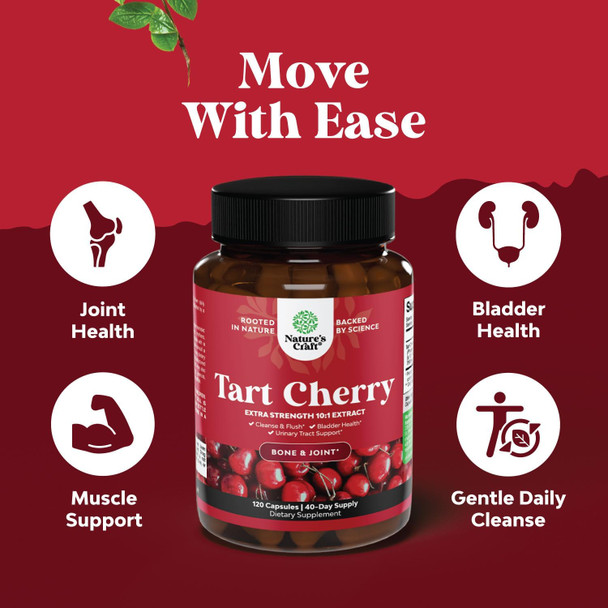 Natures Craft Advanced Tart Cherry Extract Capsules - Extra Strength 750mg Per Serving Equivalent Tart Cherry Capsules Uric Acid Cleanse and Joint Support Supplement - Muscle Recovery Supplement 120 Count
