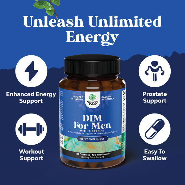 Natures Craft Bundle of Advanced Diindolylmethane DIM Supplement for Men - Estrogen Blocker for Men and Horny Goat Weed for Male Enhancement - for Stamina & Energy