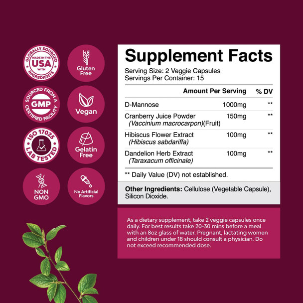 Natures Craft Bundle of D-Mannose 1000mg Capsules for Urinary Health for UTI Prevention for Women and Men and High Strength Quercetin with Bromelain for Lung & Immune Support with Potent Antioxidants