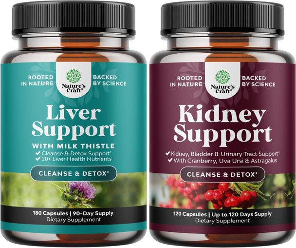 Natures Craft Bundle of Liver Cleanse and Detox & Repair Formula - Herbal Liver Support Supplement and Kidney Support Cranberry Supplement for Women and Men for Kidney and Bladder Health