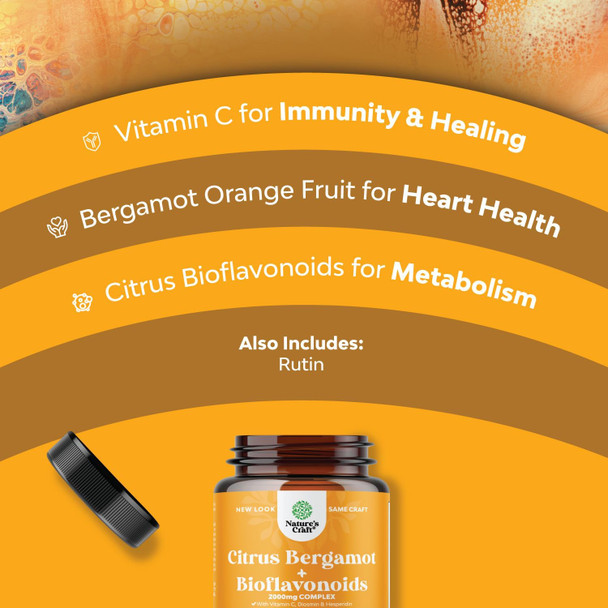 Natures Craft Citrus Bergamot Supplement with Citrus Bioflavonoids - Ultimate Citrus Bioflavonoids Supplement with Citrus Bergamot Extract 1000mg Rutin and Hesperidin for Immunity Support (1 Month)