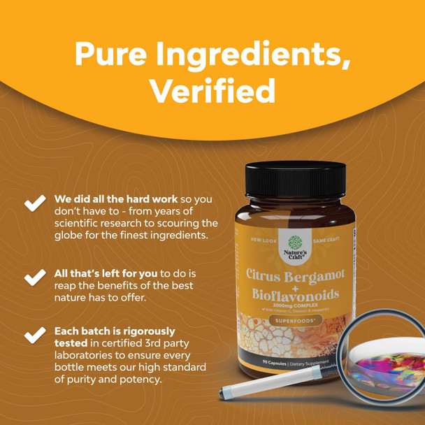 Natures Craft Citrus Bergamot Supplement with Citrus Bioflavonoids - Ultimate Citrus Bioflavonoids Supplement with Citrus Bergamot Extract 1000mg Rutin and Hesperidin for Immunity Support (1 Month)