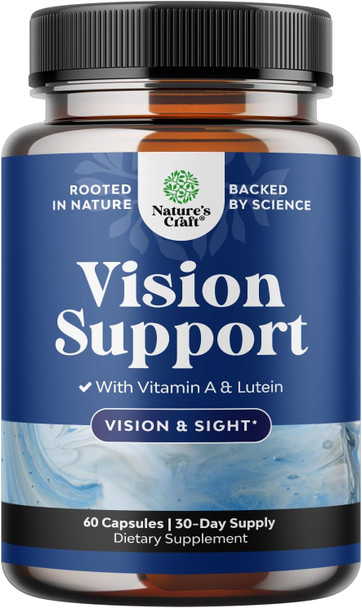 Natures Craft Complete Eye Health Supplement for Adults - Lutein 20mg Per Serving Eye Vitamins for Vision Dry Eyes Pressure and Blue Light Protection - Eye Supplement for Adults with Beta Carotene for Eyes