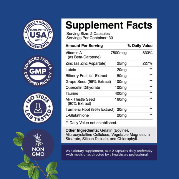 Natures Craft Complete Eye Health Supplement for Adults - Lutein 20mg Per Serving Eye Vitamins for Vision Dry Eyes Pressure and Blue Light Protection - Eye Supplement for Adults with Beta Carotene for Eyes