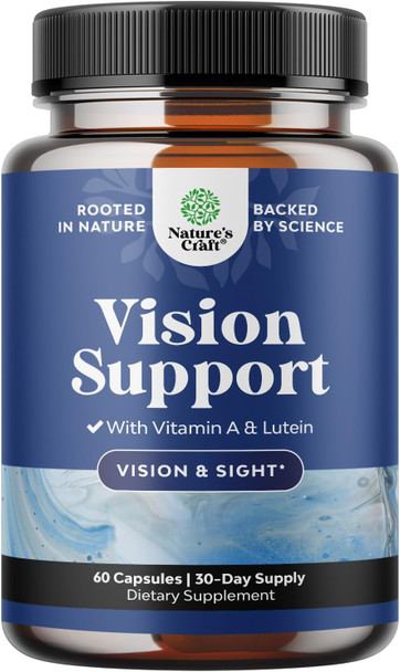 Natures Craft Complete Eye Health Supplement for Adults - Lutein 20mg Per Serving Eye Vitamins for Vision Dry Eyes Pressure and Blue Light Protection - Eye Supplement for Adults with Beta Carotene for Eyes