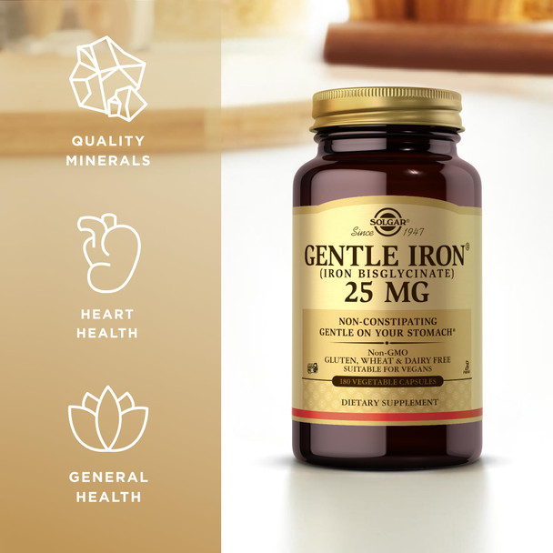 Solgar Gentle Iron 25 Mg (Iron Bisglycinate) 180 Vegetable Capsules