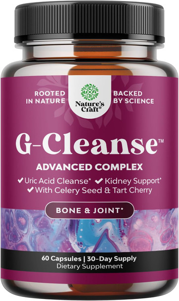 Natures Craft GCleanse Uric Acid Support Supplement - Uric Acid Cleanse Joint Support Supplement with Chanca Piedra Tart Cherry Celery Seed Extract and Bromelain - Herbal Liver and Kidney Cleanse Detox and Support