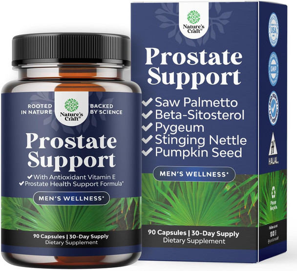 Natures Craft Herbal Prostate Health Supplements for Men - Advanced Prostate Supplements for Men with Beta Sitosterol Selenium Pygeum and Saw Palmetto for Men Prostate Support and Frequent Urination - 90 Capsules