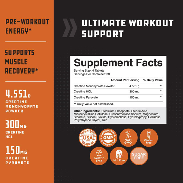 Natures Craft High Strength Tri Phase Creatine Pills - Muscle Mass Gainer and Muscle Recovery Creatine HCL Pyruvate and Creatine Monohydrate Pills - Optimal Muscle Builder Creatine Supplement for Men and Women