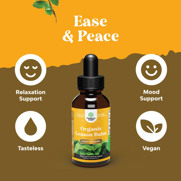 Natures Craft Lemon Balm Extract for Immune Support - Organic Lemon Balm Tincture for Mood Support and Digestive Health for Adults and Kids Vegan Non-GMO Lemon Balm Oil for Enhanced Relaxation and Concentration