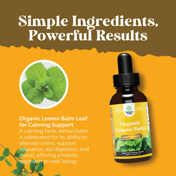 Natures Craft Lemon Balm Extract for Immune Support - Organic Lemon Balm Tincture for Mood Support and Digestive Health for Adults and Kids Vegan Non-GMO Lemon Balm Oil for Enhanced Relaxation and Concentration