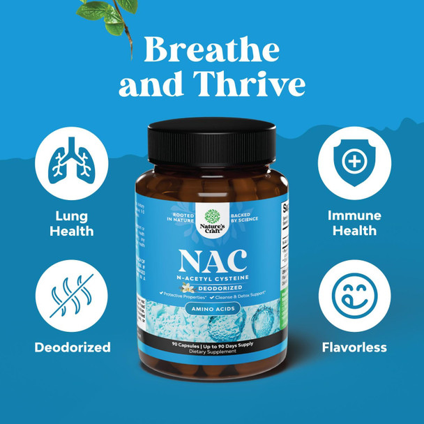Natures Craft NAC Supplement N-Acetyl Cysteine 600mg - Vegan High Absorption NAC 600 mg Capsules - Glutathione Precursor for Liver Cleanse Detox & Repair plus Lung Health and Immunity Support (180 Servings)