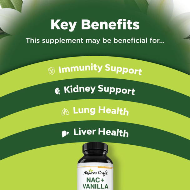 Natures Craft NAC Supplement N-Acetyl Cysteine with Vanilla - Detox Cleanse Liver Supplement with Amino Acids for Liver Detox and Kidney Cleanse - High Absorption NAC 600mg Amino Acids Supplement for Liver Support
