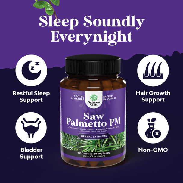 Natures Craft Nighttime Defense Saw Palmetto for Men - Saw Palmetto Extract Prostate Supplement for Men Help Reduce Night Urination Frequency Urgency and Overactive Bladder with Lycopene Pumpkin Seed and Melatonin