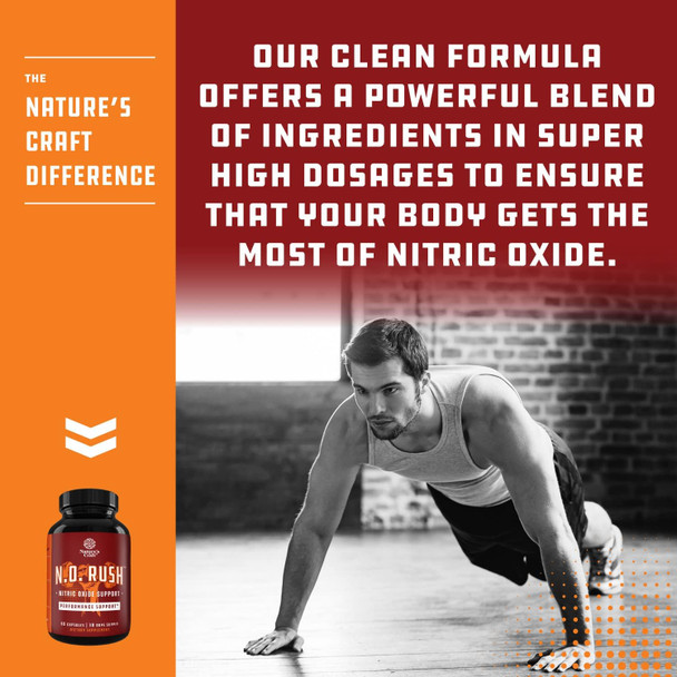 Natures Craft Nitric Oxide Support Pills  Natural Workout Supplement and Exercise Enhancer Boost Energy Strength Recovery Muscle Builder  Pure L Arginine and  L Citrulline Amino Acid Capsules by natures craft
