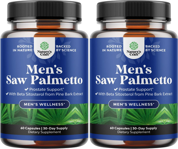 Natures Craft Saw Palmetto for Men with Beta Sitosterol - Saw Palmetto Extract Prostate Support Supplement for Men's Health & Better Bladder Control plus Restoring Hair Supplement for Hair Health for Men - 2 pack