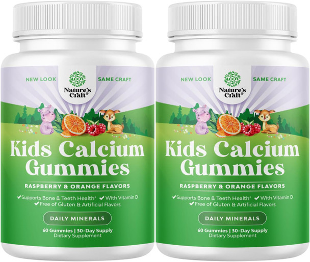 Natures Craft Tasty Kids Calcium Gummies - Vitamin D & Calcium Gummies for Children - Vitamin Gummies with Calcium & Vitamin D for Muscle Bone & Development - Gelatin- Kosher Childrens Gummies 60ct (2 Pack)