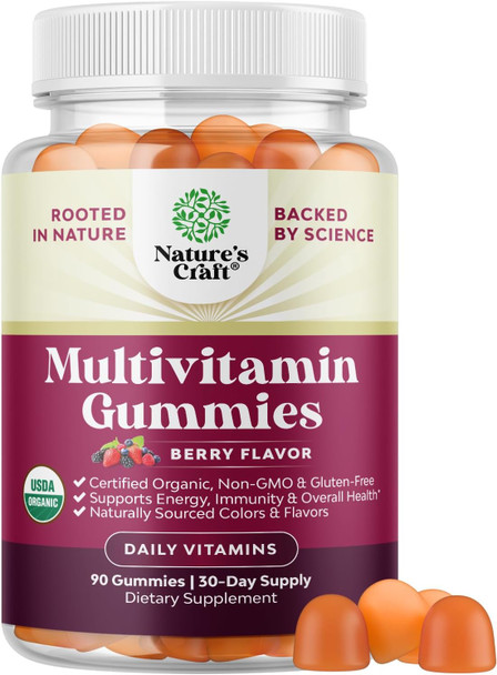Natures Craft USDA Organic Multivitamin for Women and Men - Vegan Organic Multivitamin for Men Gummies with Zinc & B Complex Vitamins for Enhanced Energy Immunity & Daily Wellness - Vegan and Non-GMO (1 Month)