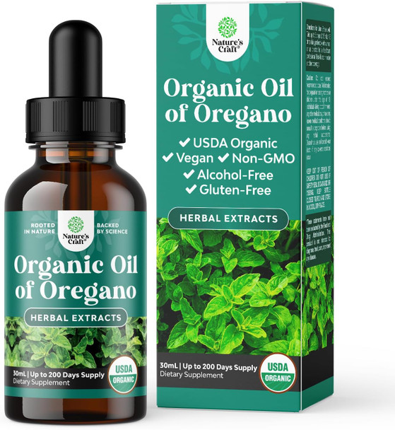 Natures Craft USDA Organic Oregano Oil Drops - Super Concentrated Organic Oil of Oregano Drops for Fast Absorption Digestive Health and Immune Support - Non GMO Vegan 100% Pure Oregano Oil Drops for Adults (1 Pack)