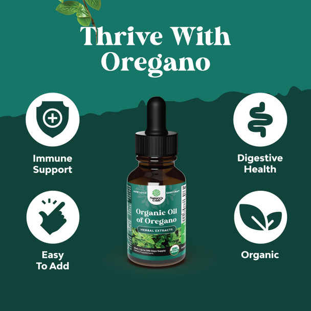 Natures Craft USDA Organic Oregano Oil Drops - Super Concentrated Organic Oil of Oregano Drops for Fast Absorption Digestive Health and Immune Support - Non GMO Vegan 100% Pure Oregano Oil Drops for Adults (1 Pack)