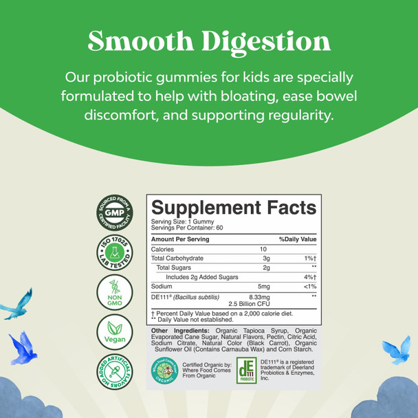 Natures Craft USDA Organic Probiotic Gummies for Kids - Vegan Non-GMO Kids Probiotic Gummy Vitamin for Immunity and Digestive Health - Gentle 2.5B CFU Organic Probiotics for Kids - Strawberry Flavor (2 Months)
