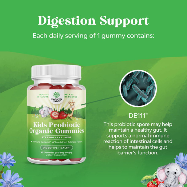 Natures Craft USDA Organic Probiotic Gummies for Kids - Vegan Non-GMO Kids Probiotic Gummy Vitamin for Immunity and Digestive Health - Gentle 2.5B CFU Organic Probiotics for Kids - Strawberry Flavor (2 Months)