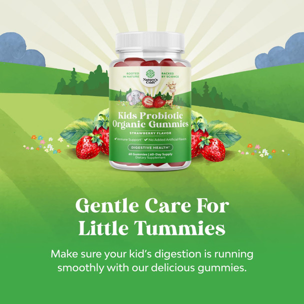 Natures Craft USDA Organic Probiotic Gummies for Kids - Vegan Non-GMO Kids Probiotic Gummy Vitamin for Immunity and Digestive Health - Gentle 2.5B CFU Organic Probiotics for Kids - Strawberry Flavor (2 Months)