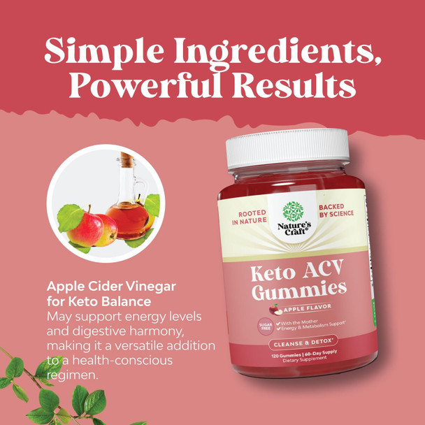 Natures Craft Vegan Advanced Keto ACV Gummies - Keto Apple Cider Vinegar Gummies Sugar Delicious Formula for Slimming Cleanse and Detox Goals - Non GMO Apple Cider Vinegar Gummies with The Mother (2 Months)