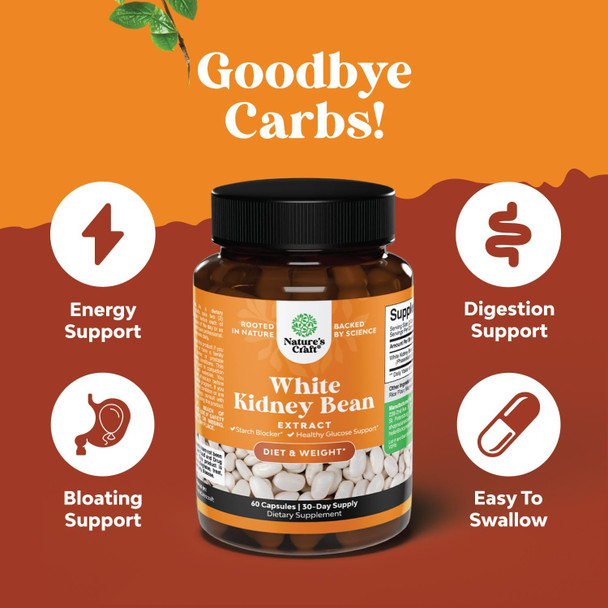 Natures Craft White Kidney Bean Energy Booster - White Kidney Bean Extract Pill and Natural Vegetarian Supplements - Natural Energy Pills and White Bean Extract Supplements