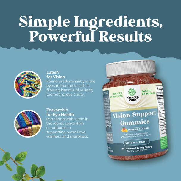 Natures Craft Zeaxanthin Plus Lutein Gummies for Adults - Potent Lutein Eye Vitamins for Vision and Blue Light Protection - Daily Gummy Lutein Eye Health Supplements for Adults Dry Eyes and Eye Strain Support