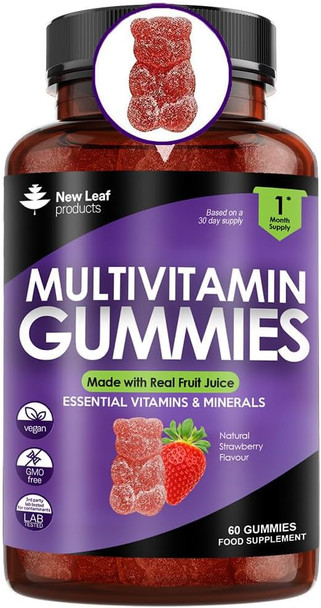 New Leaf Products Multivitamin Gummies High Strength for Men Women - Vegetarian +14 Essential Vitamins & Minerals - Gluten Non-GMO Multi Vitamins Chewable Adults Vitamin C A D E B12 B6 & Biotin Zinc & Iodine